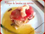 Receta Milhojas de bacalao con marisco y piquillos