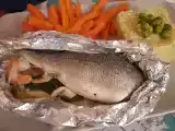 Receta Lubina en papillote rellena de espinacas, champiñones y langostinos