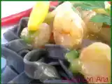 Receta Cintas al nero di sepia con gambas a la piconera