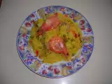 Receta Arroz con pollo y langostinos.