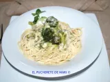 Receta Espaguetis en salsa de mostaza finas hierbas con brócoli