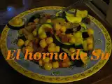 Receta Calabacines salteados con jamón y garbanzos