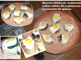 Receta Huevos fritos de codorniz sobre nidos de espinacas y corazón de queso