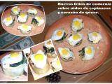 Receta Huevos fritos de codorniz sobre nidos de espinacas y corazón de queso