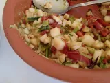 Receta Sepia rehogada con cebolla tierna y pimientos asados
