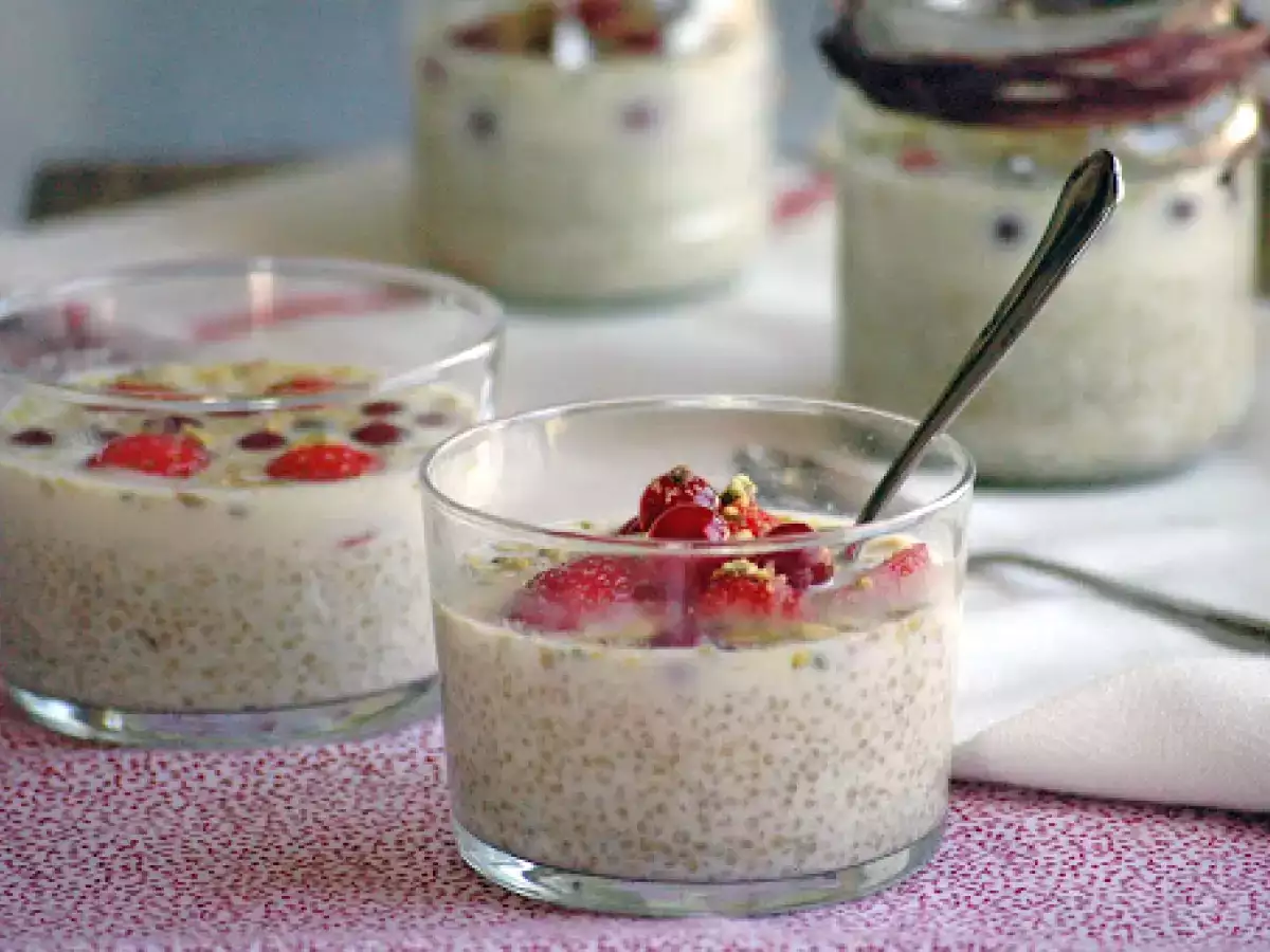 Receta Quinoa con leche, frutos rojos y pistachos