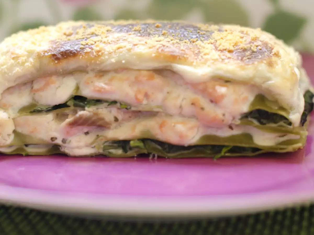 Receta Lasaña verde de salmón y espinacas