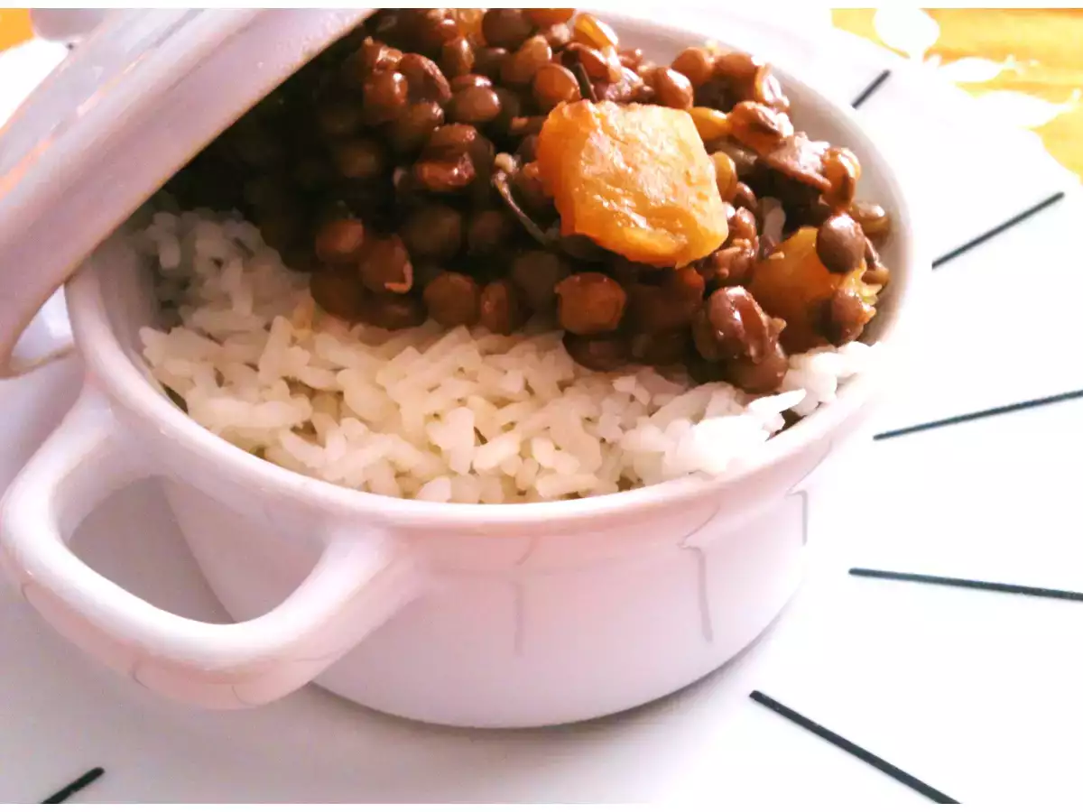 Receta Lentejas caseras de calabacín y calabaza con arroz