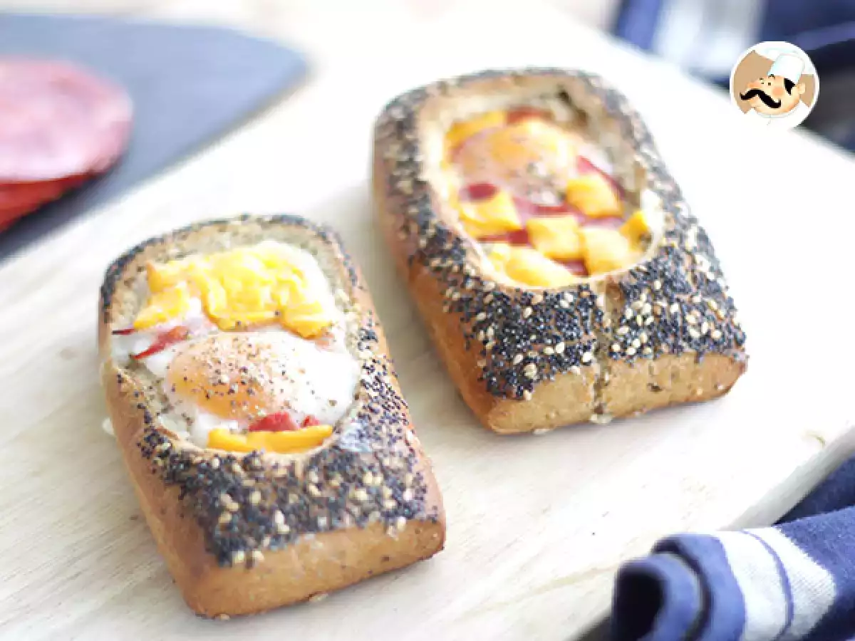 Receta Egg boat de chorizo y cheddar. barco de huevo