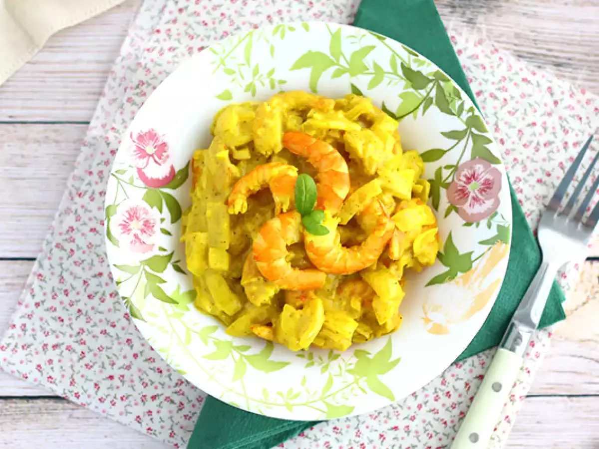 Receta Gambas al curry y coco express