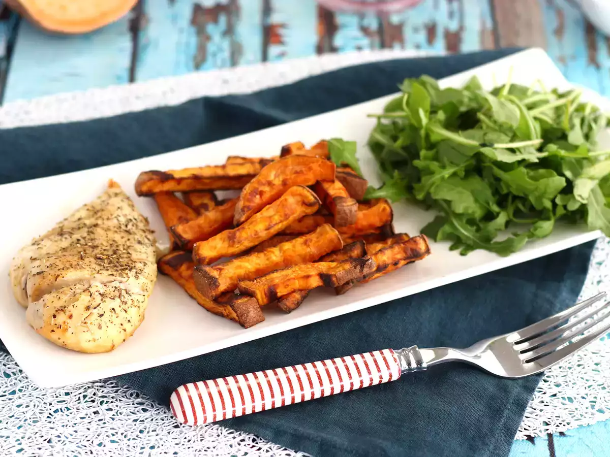 Receta Batata frita al horno (con pollo)