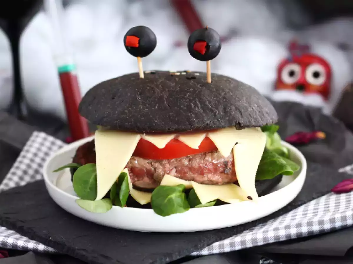 Receta Hamburguesa monstruosa (halloween)