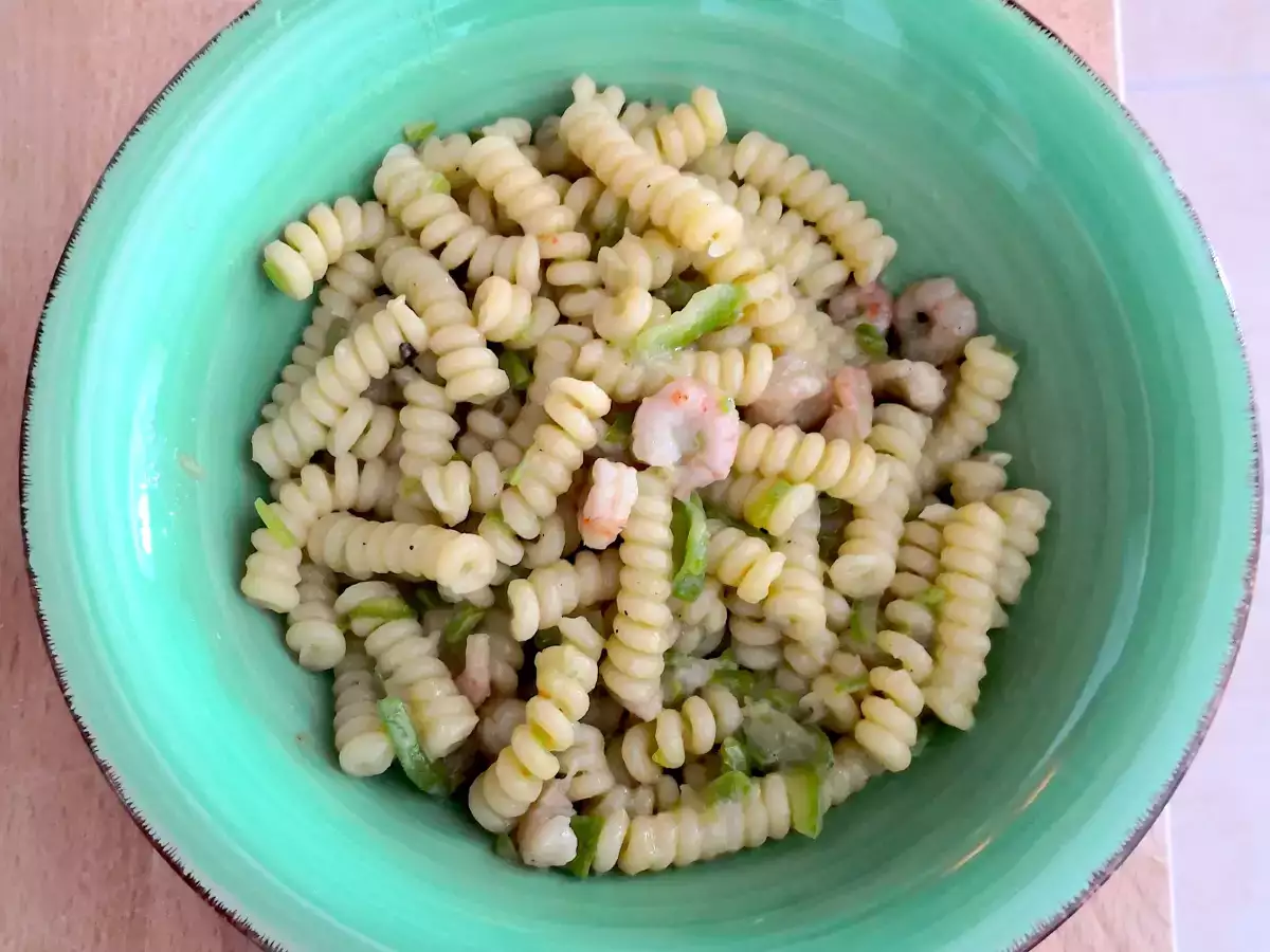 Receta Pasta con calabacín, gambas y jengibre