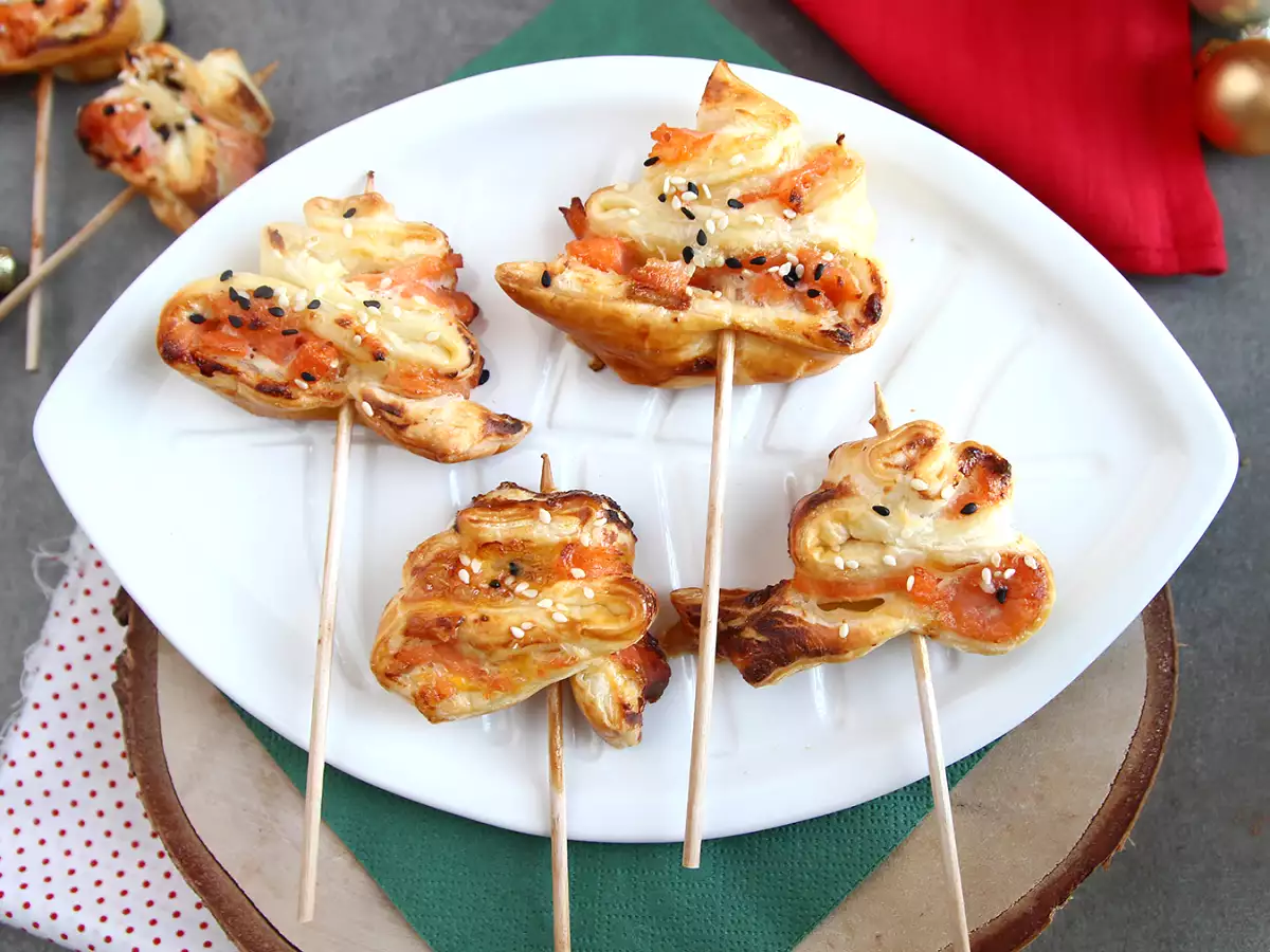 Receta Árboles de hojaldre con salmón fresco y ahumado