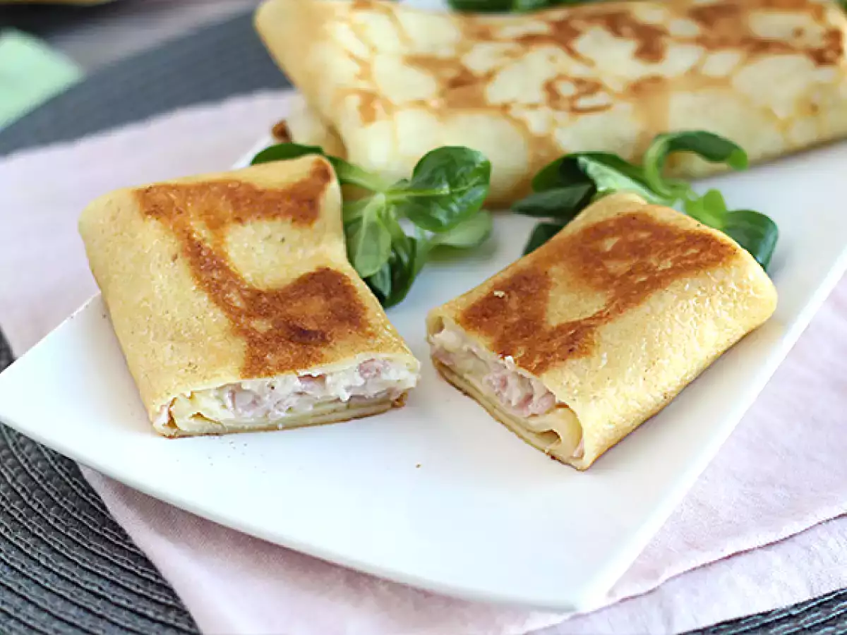 Receta Crepes rellenos de bechamel, queso y jamón