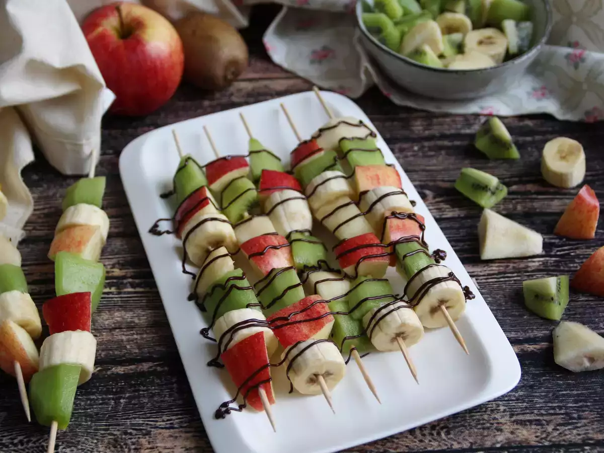 Receta Brochetas de frutas con chocolate
