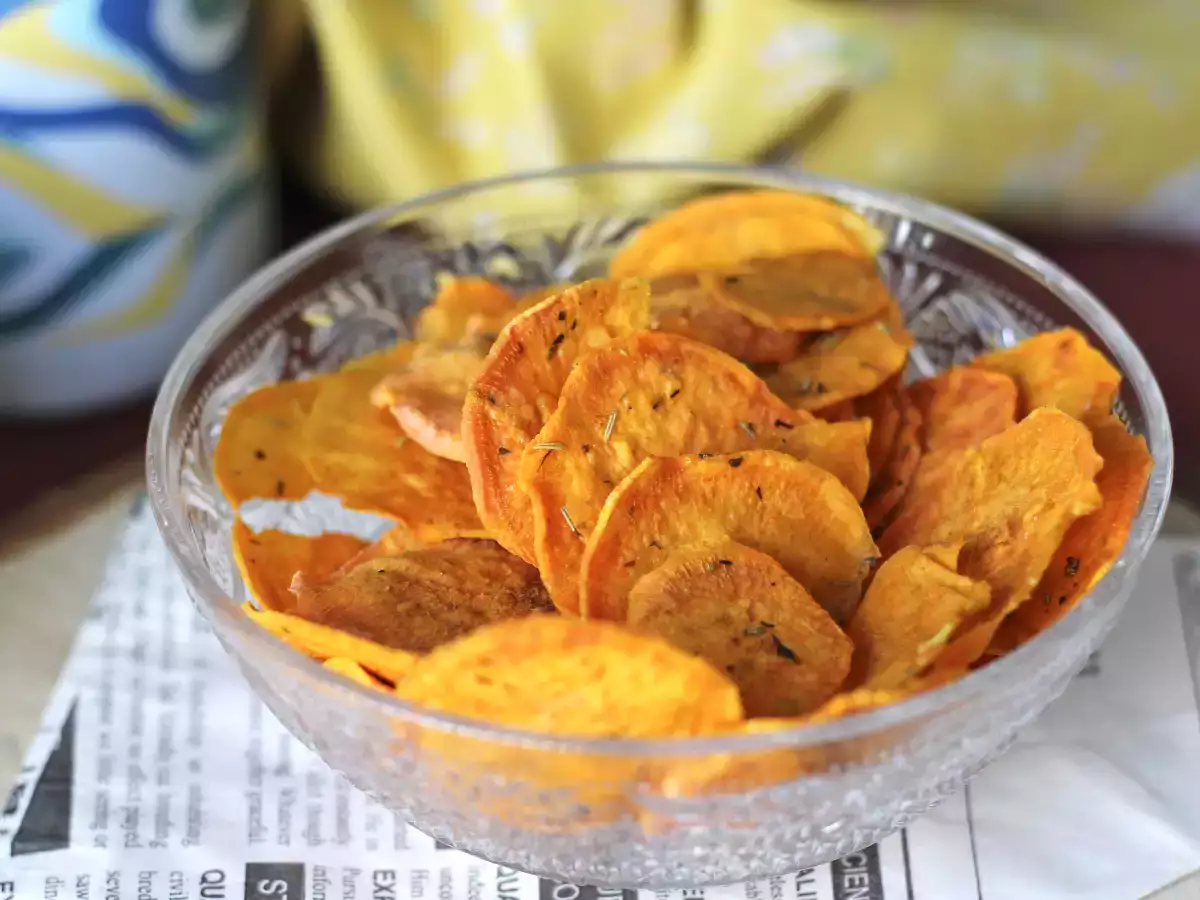 Receta Chips de boniato al microondas