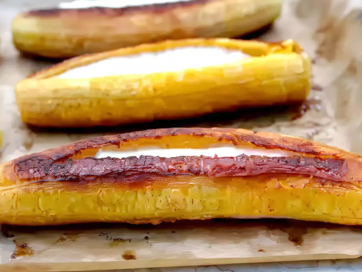 Receta Plátanos al horno rellenos
