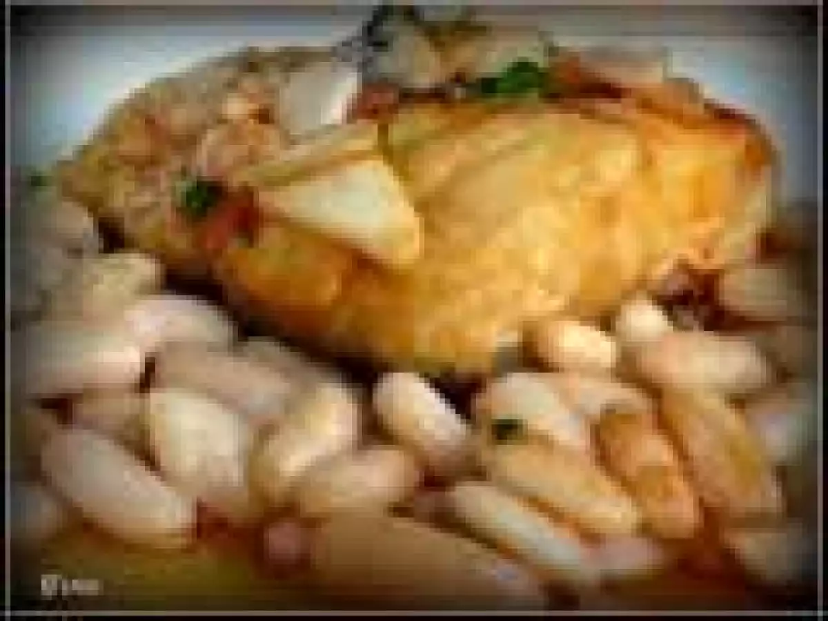 Bacallá a la llauna amb montgetes ( bacalao a la llauna con judias)