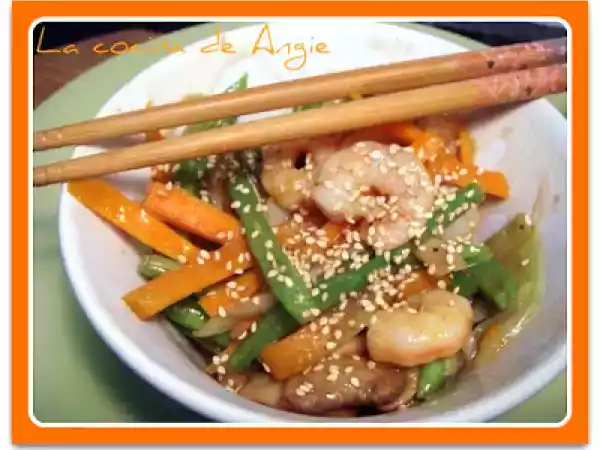 Receta Wok de verduras y gambas