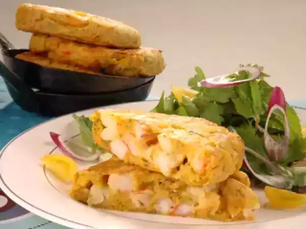 Receta Tortilla de gambas con cebolla