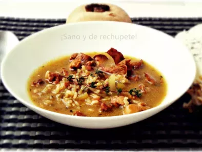 Receta Sopa de setas y arroz integral con tomillo