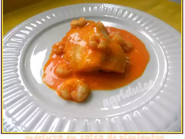 Receta Merluza y quenlla en salsa de pimientos olla gm