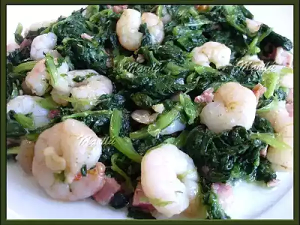 Receta Revuelto de grelos con jamón y gambas
