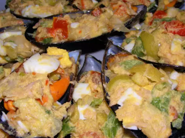 Receta Mejillones rellenos de salpicón con vinagre de frambuesa