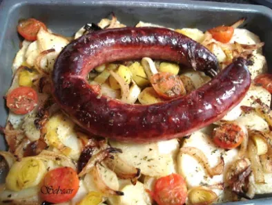Receta Longaniza con verduras al horno (tradicional y horno)
