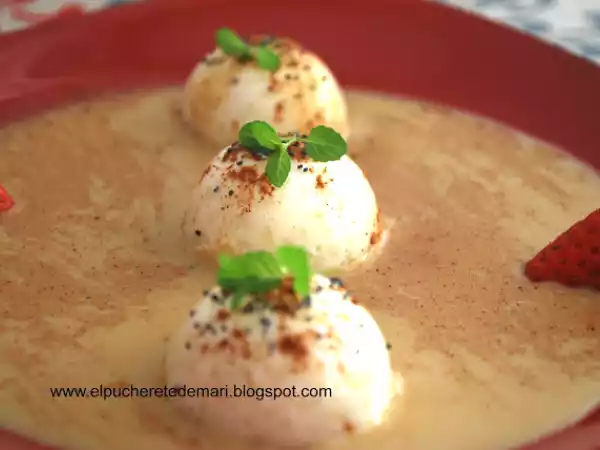 Receta Bombones de arroz con leche sobre natillas