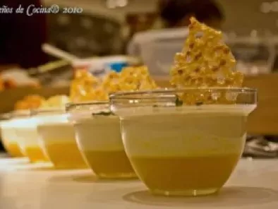 Receta Natillas de turrón sobre gelatina de naranja a la miel y teja de almendra