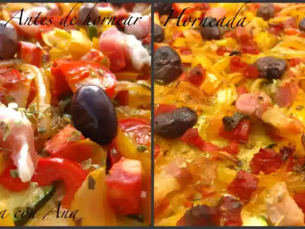 Receta Pizza con verduras, tocino y chorizo