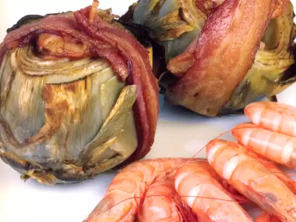 Receta Alcachofas rellenas de jamón y gambas