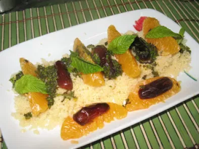 Receta Ensalada mozárabe de cous-cous con naranja, dátiles y menta. narsafor y dismuco