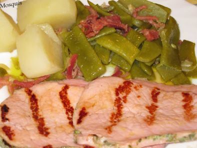 Receta Filetes de lomo con judías verdes e hilos de jamón espuña