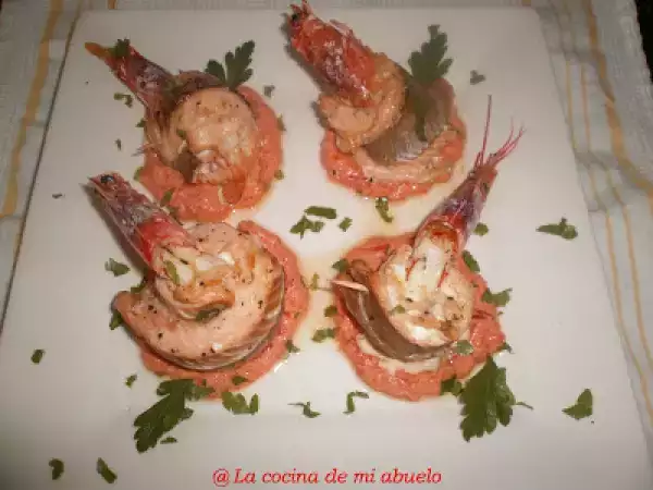 Receta Popietas de salmón con langostinos