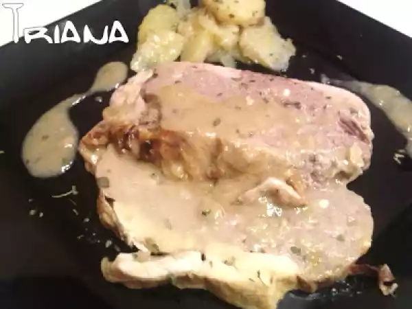 Receta Pollo relleno con bacon y pasas.