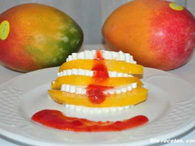 Receta Milhojas de mango y queso fresco con coulis de fresa