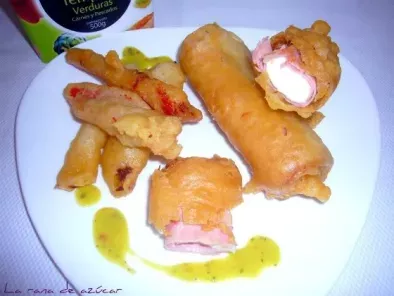 Receta Rollito de jamón y queso en tempura...concurso caris...nosotros también!!