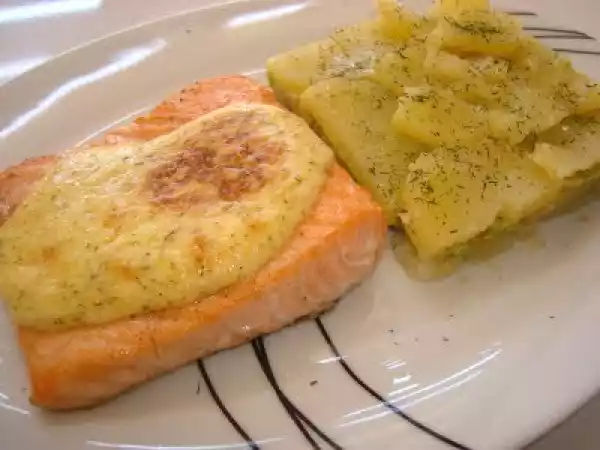Receta Salmón con gratinado de mayonesa al eneldo
