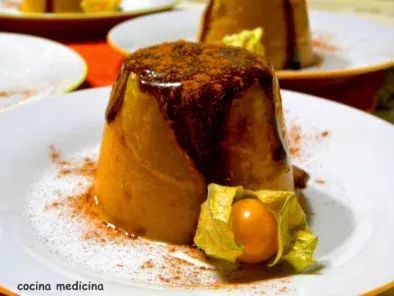 Receta Flan de mango, macadamia y physalis con cobertura de chocolate negro