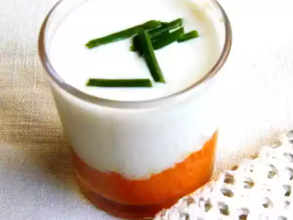 Receta Vasitos de brandada de bacalao con crema de pimientos