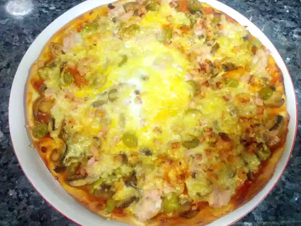 Receta Receta pizza light pavo y champiñones sin lactosa express