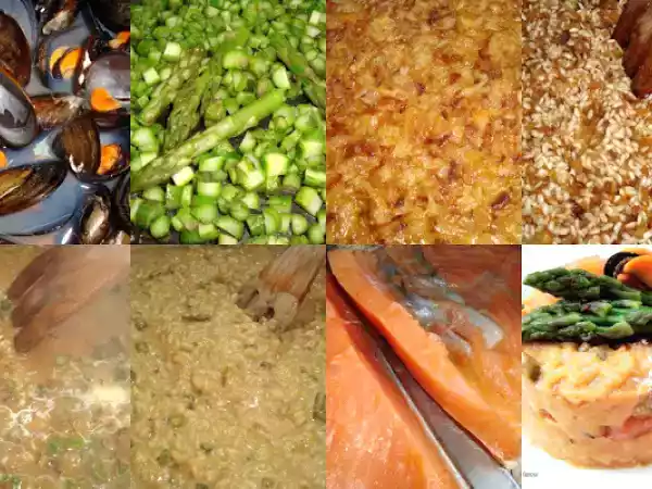 Receta Risotto con mejillones salmón y espárragos trigueros