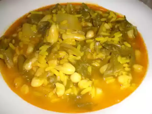 Receta Arroz caldoso con judias y acelgas