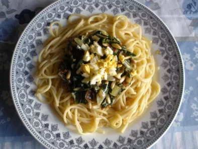 Receta Espagueti con jamón serrano y acelgas