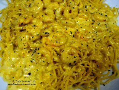 Receta Espaguetis con gambas al curry