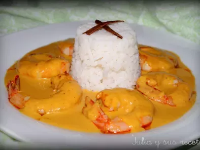 Receta Langostinos al curry con arroz a la canela