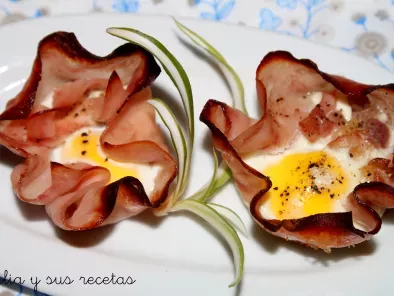 Receta Flores de jamon y huevos de codorniz